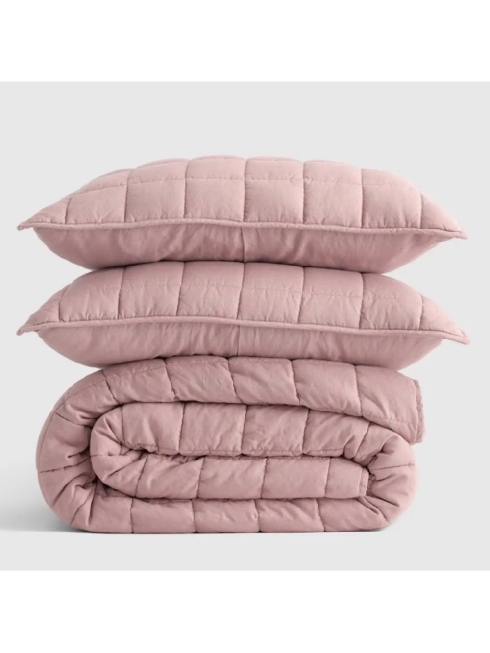 NWT QUINCE Organic Cotton Gauze Box Quilt Set King/Cal King Mauve 1087